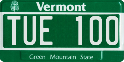 VT license plate TUE100