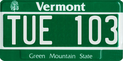 VT license plate TUE103
