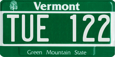 VT license plate TUE122