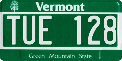VT license plate TUE128