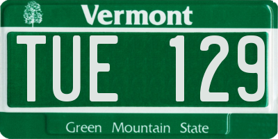 VT license plate TUE129