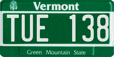 VT license plate TUE138