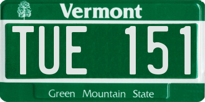 VT license plate TUE151