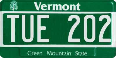 VT license plate TUE202