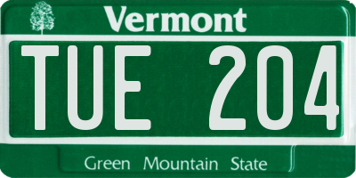 VT license plate TUE204