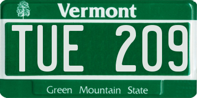 VT license plate TUE209
