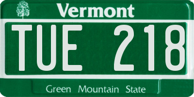 VT license plate TUE218