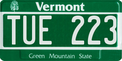 VT license plate TUE223