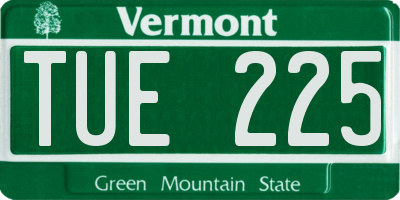 VT license plate TUE225