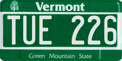 VT license plate TUE226