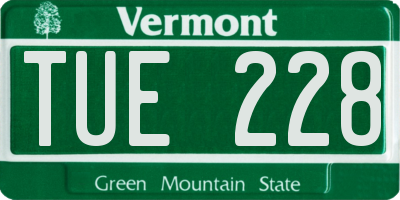 VT license plate TUE228