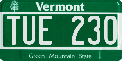 VT license plate TUE230