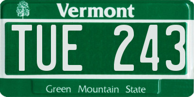 VT license plate TUE243