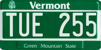 VT license plate TUE255