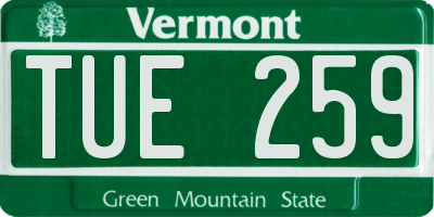 VT license plate TUE259