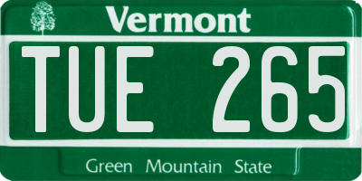 VT license plate TUE265