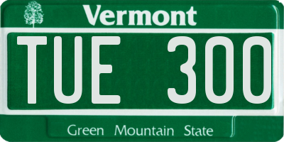 VT license plate TUE300