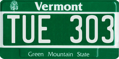 VT license plate TUE303