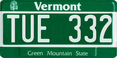 VT license plate TUE332