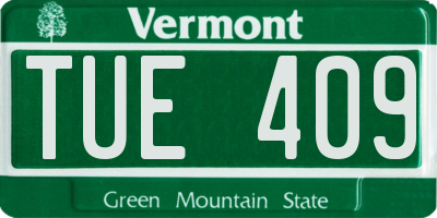 VT license plate TUE409