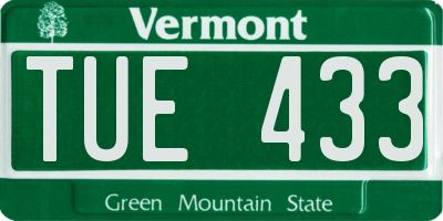 VT license plate TUE433
