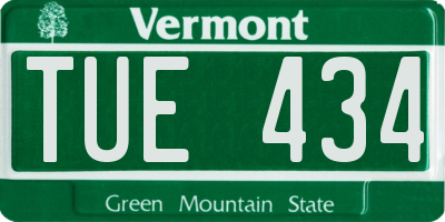 VT license plate TUE434