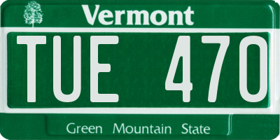 VT license plate TUE470