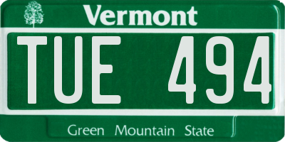 VT license plate TUE494