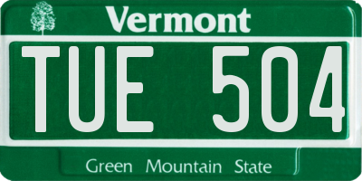 VT license plate TUE504