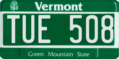 VT license plate TUE508