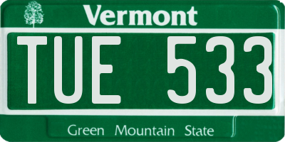 VT license plate TUE533