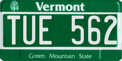 VT license plate TUE562