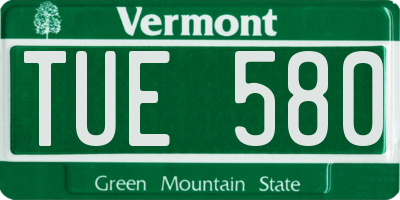 VT license plate TUE580