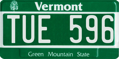 VT license plate TUE596