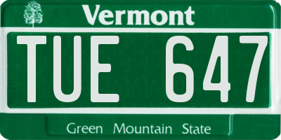 VT license plate TUE647