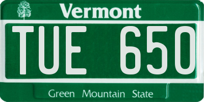 VT license plate TUE650