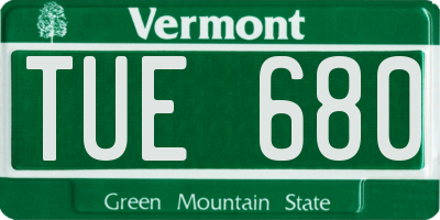 VT license plate TUE680