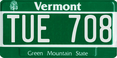 VT license plate TUE708