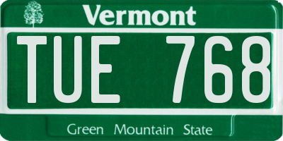 VT license plate TUE768