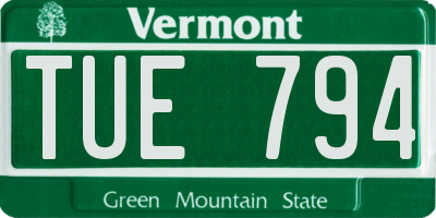 VT license plate TUE794