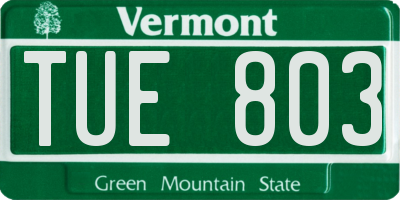 VT license plate TUE803
