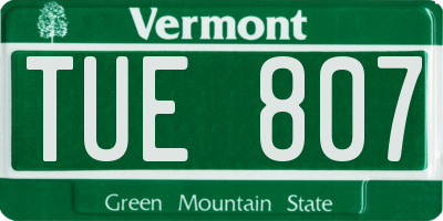 VT license plate TUE807