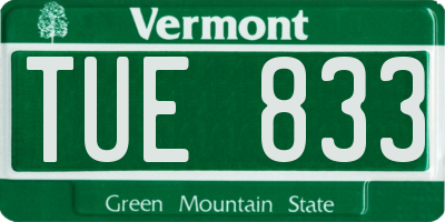 VT license plate TUE833