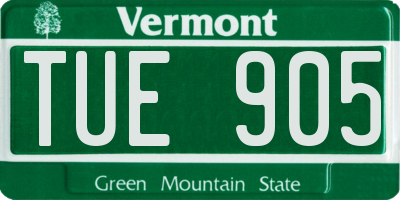VT license plate TUE905