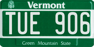 VT license plate TUE906