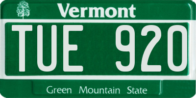 VT license plate TUE920