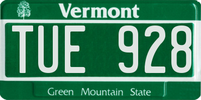 VT license plate TUE928