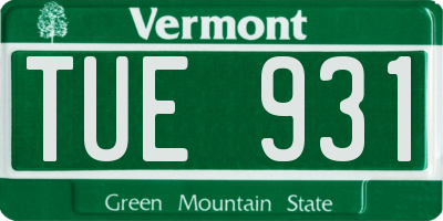VT license plate TUE931