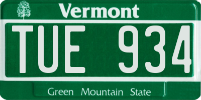 VT license plate TUE934