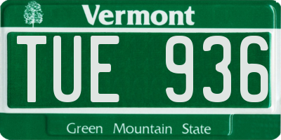 VT license plate TUE936